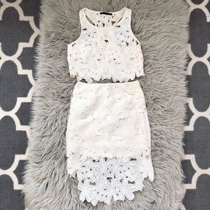 2 Piece Ivory Flower Lace Dress Size S